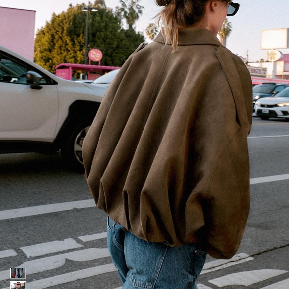 Zara Brown Faux Suede Bomber Jacket, NEW with TAGS, - Picture 2 of 5